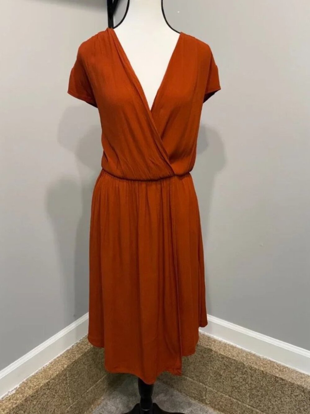 Maeve (Anthropologie) Burnt Orange Faux Wrap Midi Dress Size  Medium